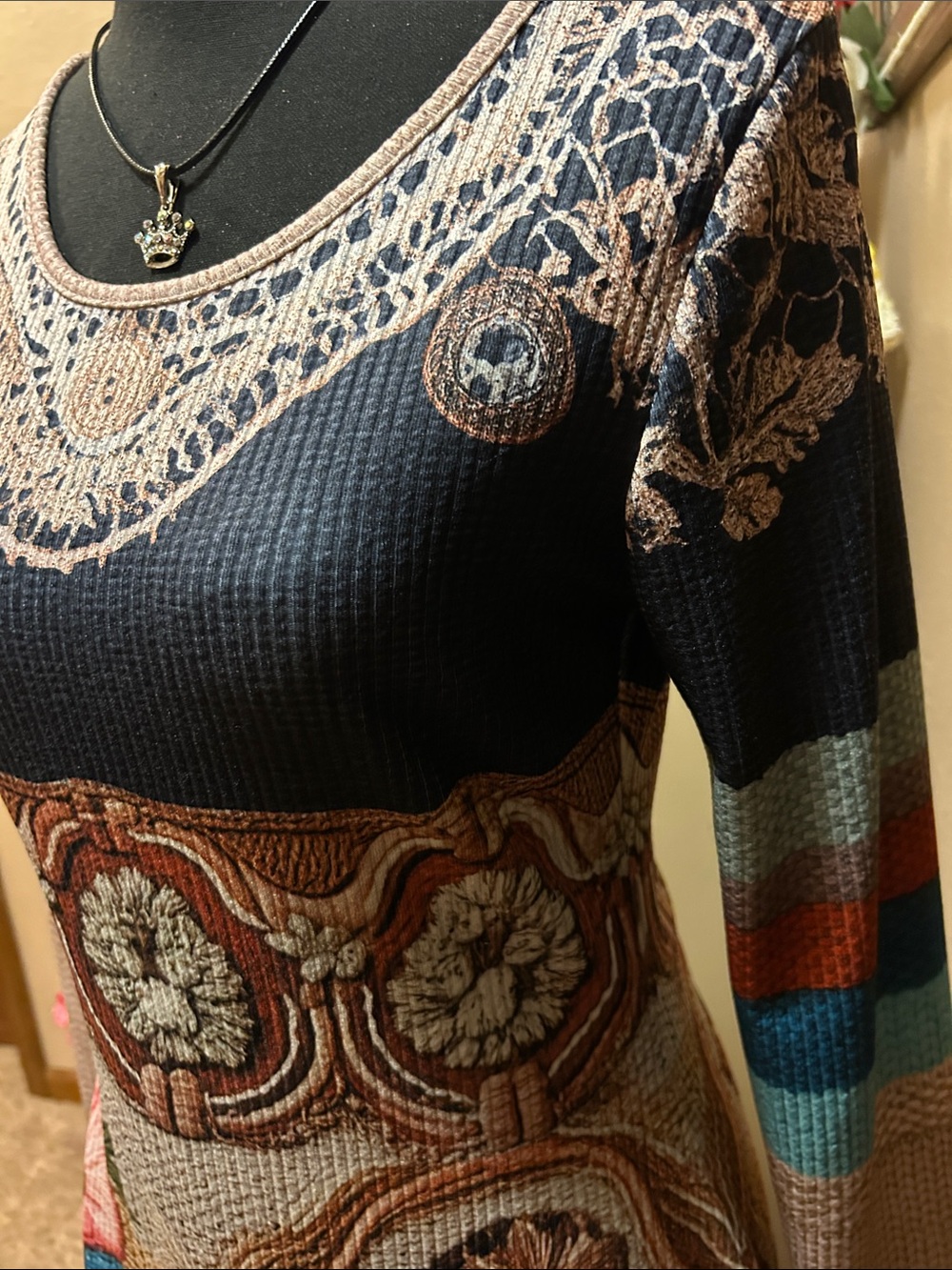 Floral Multicolor Long Sleeve Knit Dress EXCELLENT CONDITION - Picture 5 of 15